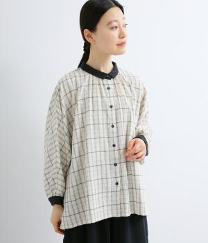 コットンリネンチェック配色ブラウス(ホワイト-F)