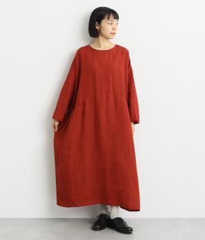 リネン切替ギャザーワンピース