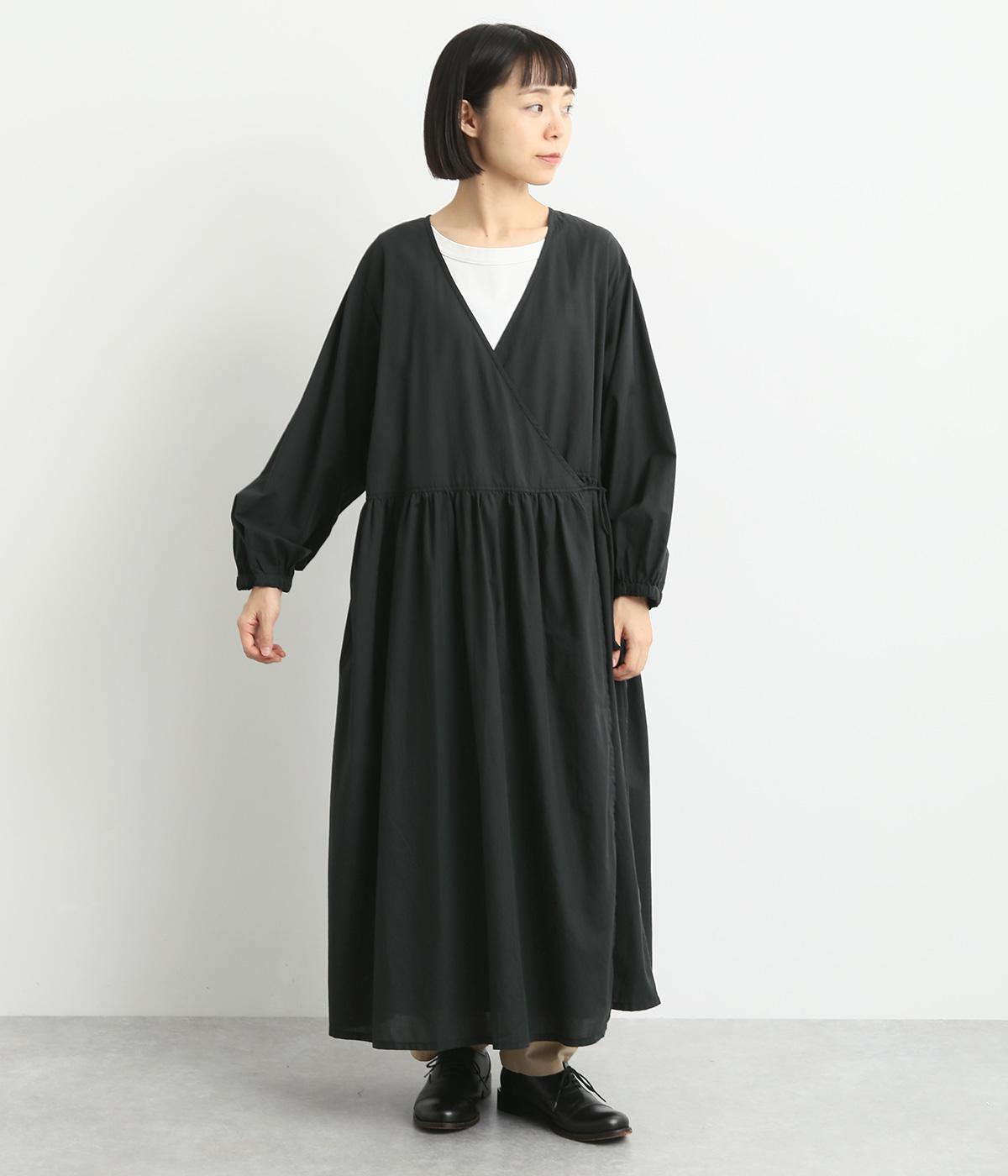 コットン細番手タッセルリボン2wayカシュクールワンピース(ブラック-F)