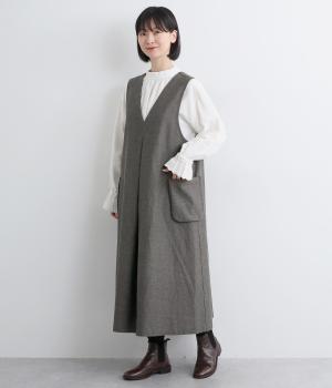 コットンリネン　マチ付ポケットジャンパースカート