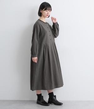 コットンリネン　総刺繍切替ワンピース(ダークグレー-F)