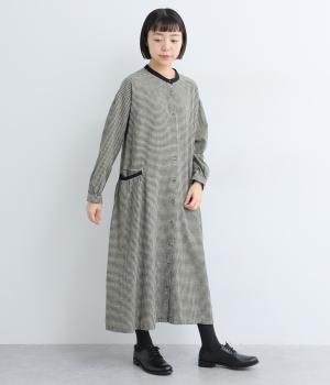 コットンリネンチェック　ポケットギャザーワンピース