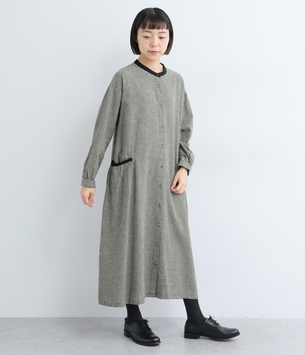 コットンリネンチェック　ポケットギャザーワンピース(ギンガムチェック-F)