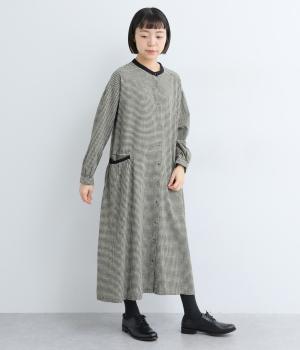 コットンリネンチェック　ポケットギャザーワンピース(ギンガムチェック-F)