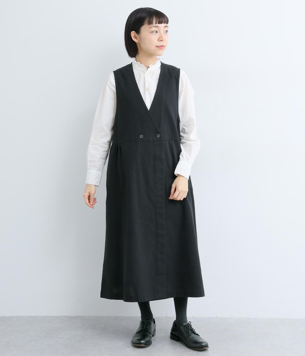 コットンリネン　ジャンパースカート(ブラック-F)
