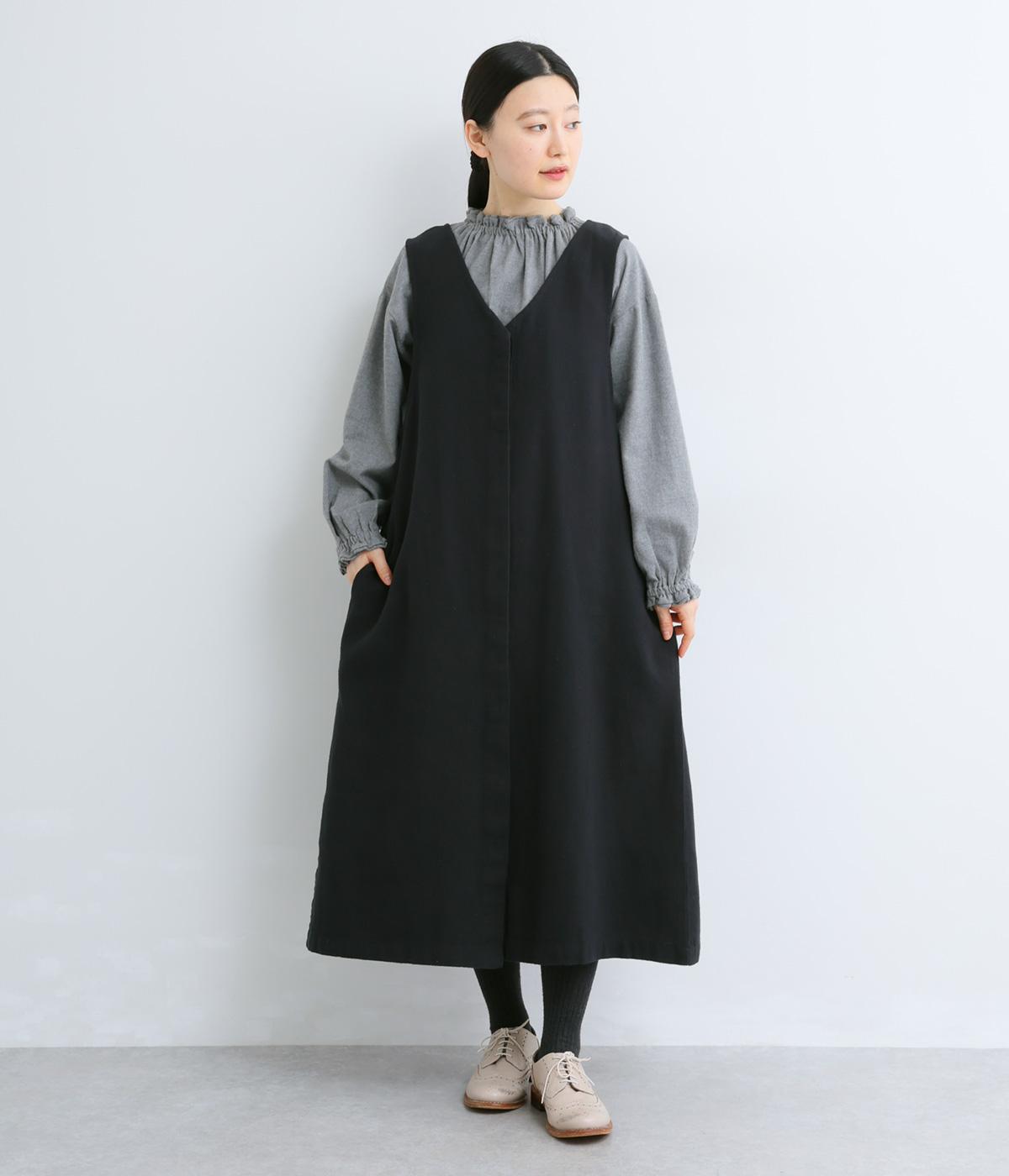 コットンリネン太番手ツイルジャンパースカート(ブラック-F)