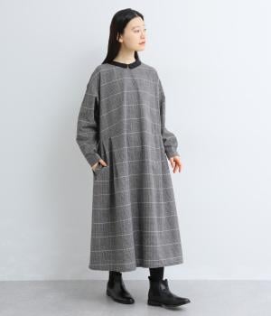 コットンリネンチェック襟配色ワンピース2(グレー-F)