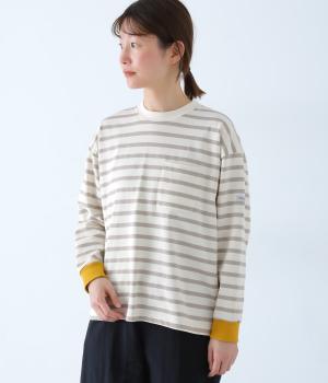 デラヴェボーダー配色プルオーバー(キナリ×ベージュ-S)