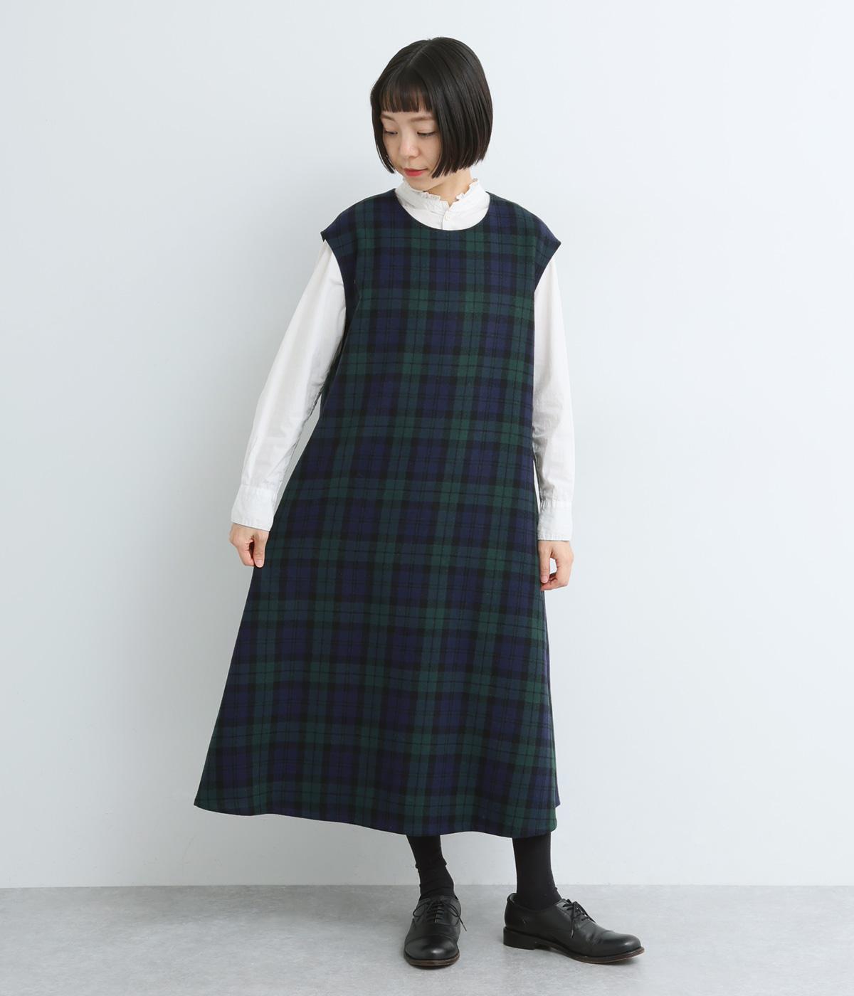ウールチェックジャンパースカート(ネイビー系-F)