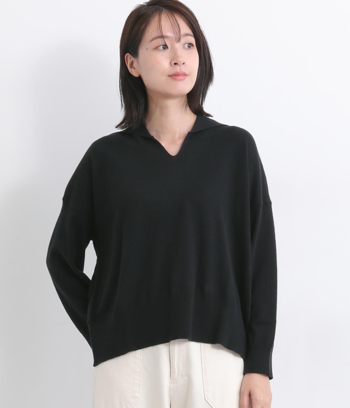 コットンウールセーラーカラープルオーバー(ブラック-F)