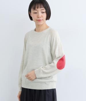 エルボーパッチ付きニットプルオーバー(オートミール-F)