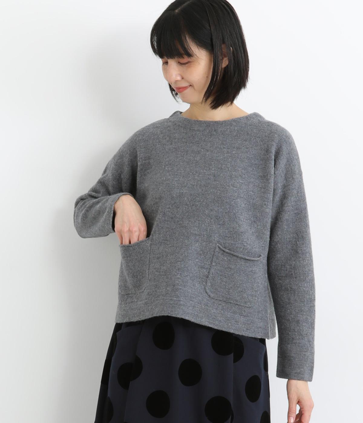 圧縮ウール天竺ポケット付きプルオーバー(チャコール-F)