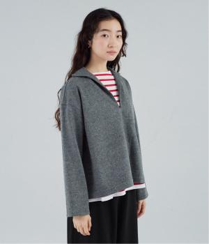 圧縮ウールセーラーカラートップス(チャコール-F)