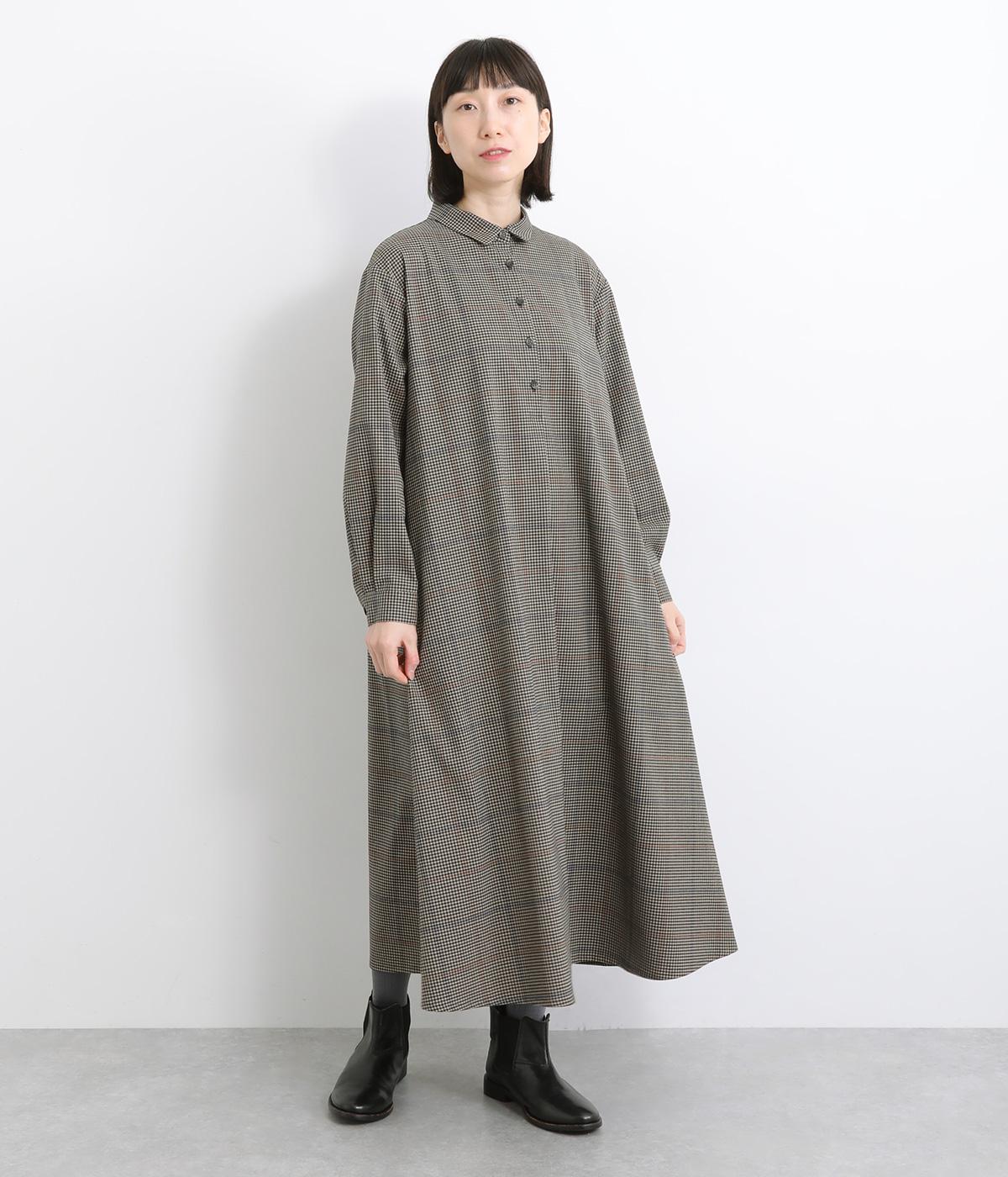 チェックツイルストレッチワンピース(チャコール系-F)