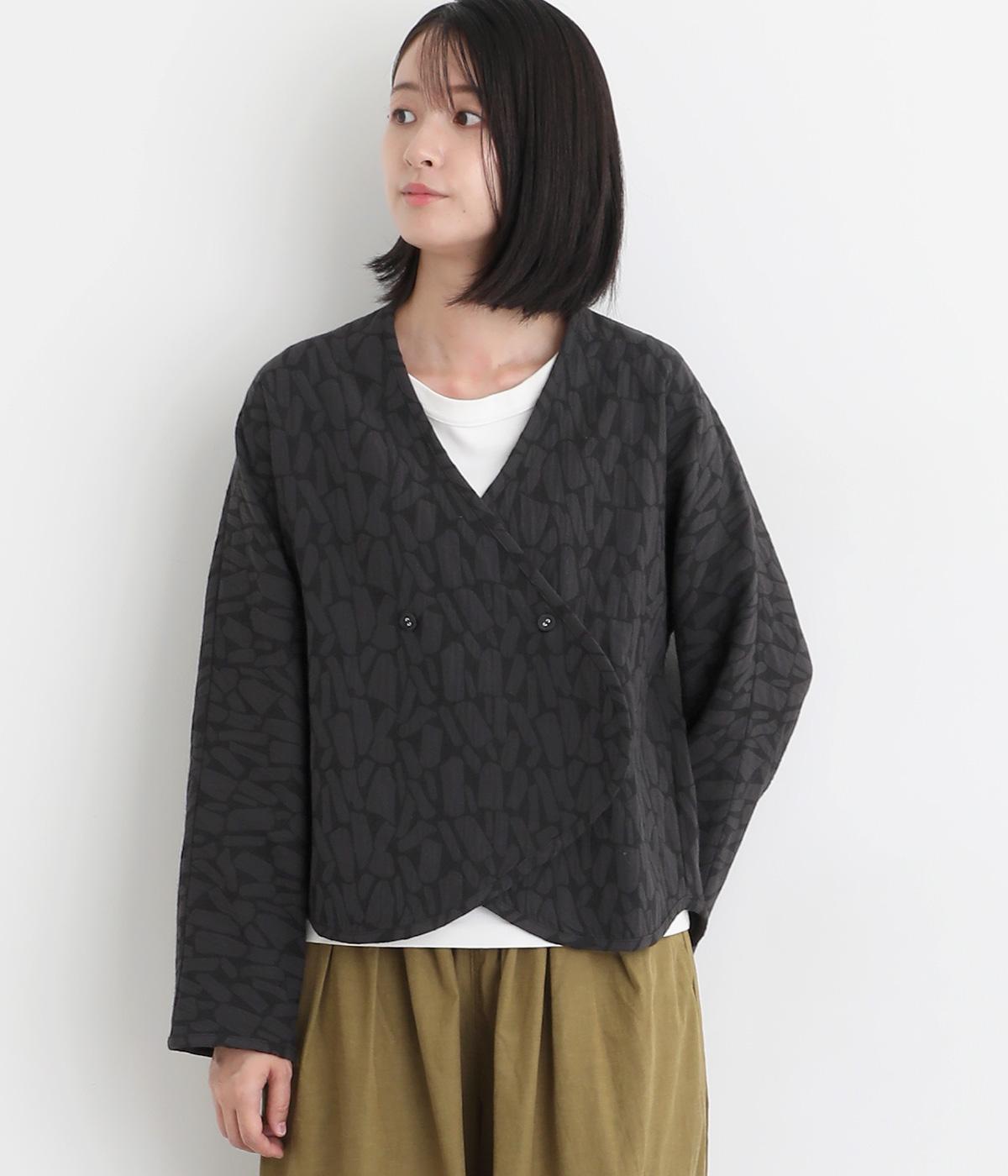 【リンネル掲載】タイル柄ジャカードジャケット(ブラック-F)