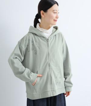 裏毛しだれ草花刺繍ZIPパーカー