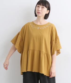 袖アイレットペプラムプルオーバー(ダークイエロー-ONESIZE)