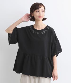 袖アイレットペプラムプルオーバー(ブラック-ONESIZE)