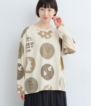 ビッグ柄ドットプリントロングスリーブＴシャツ(ナチュラル-F)