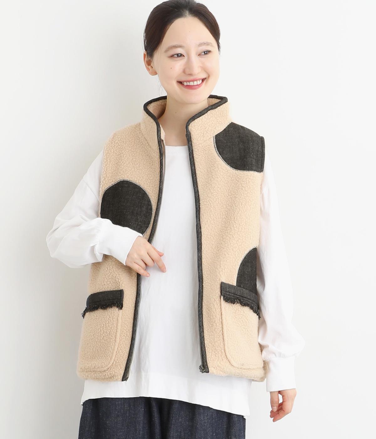 ドット柄デニム付きボアベスト（NUEVO BLANCA）の商品詳細