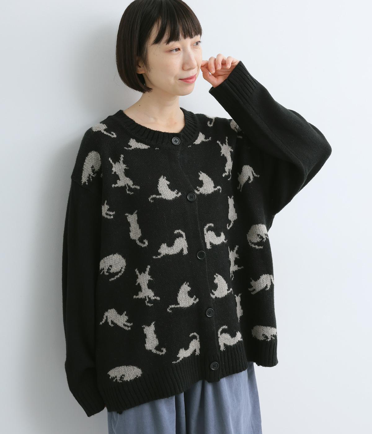 ネコ柄ジャカードカーディガン（NUEVO BLANCA）の商品詳細