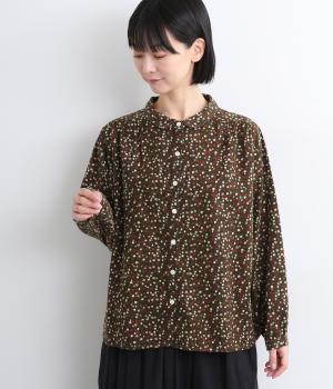 柄プリント起毛布帛ブラウス(カーキ-F)