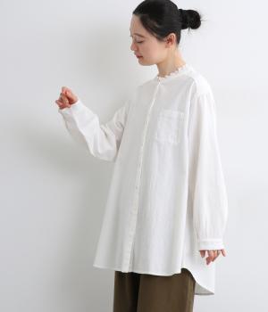 スタンドフリル襟チュニックブラウス