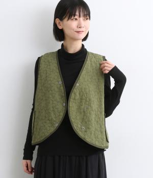 花キルティングベスト(カーキ-F)