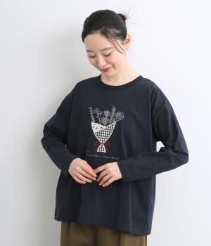 花束パッチワーク刺繍ロングスリーブTee(ダークネイビー-F)