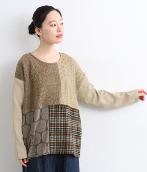 異素材ブロッキング裏毛プルオーバー