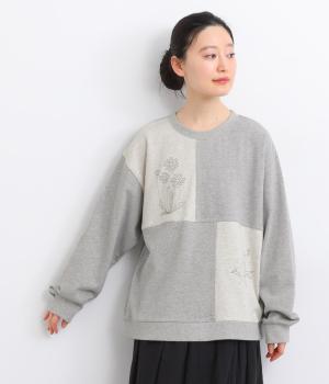 裏毛配色切替刺繍プルオーバー(グレートップ×オートミールトップ-F)