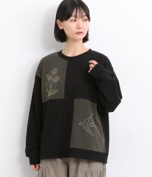 裏毛配色切替刺繍プルオーバー(ブラック×スミクロ-F)