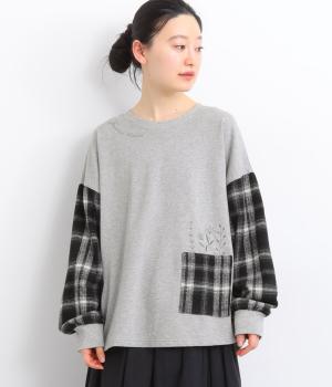 裏毛メルトンチェック切替プルオーバ(グレートップ-F)