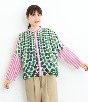 フロウイングフラワーブラウス(グリーン-ONESIZE)