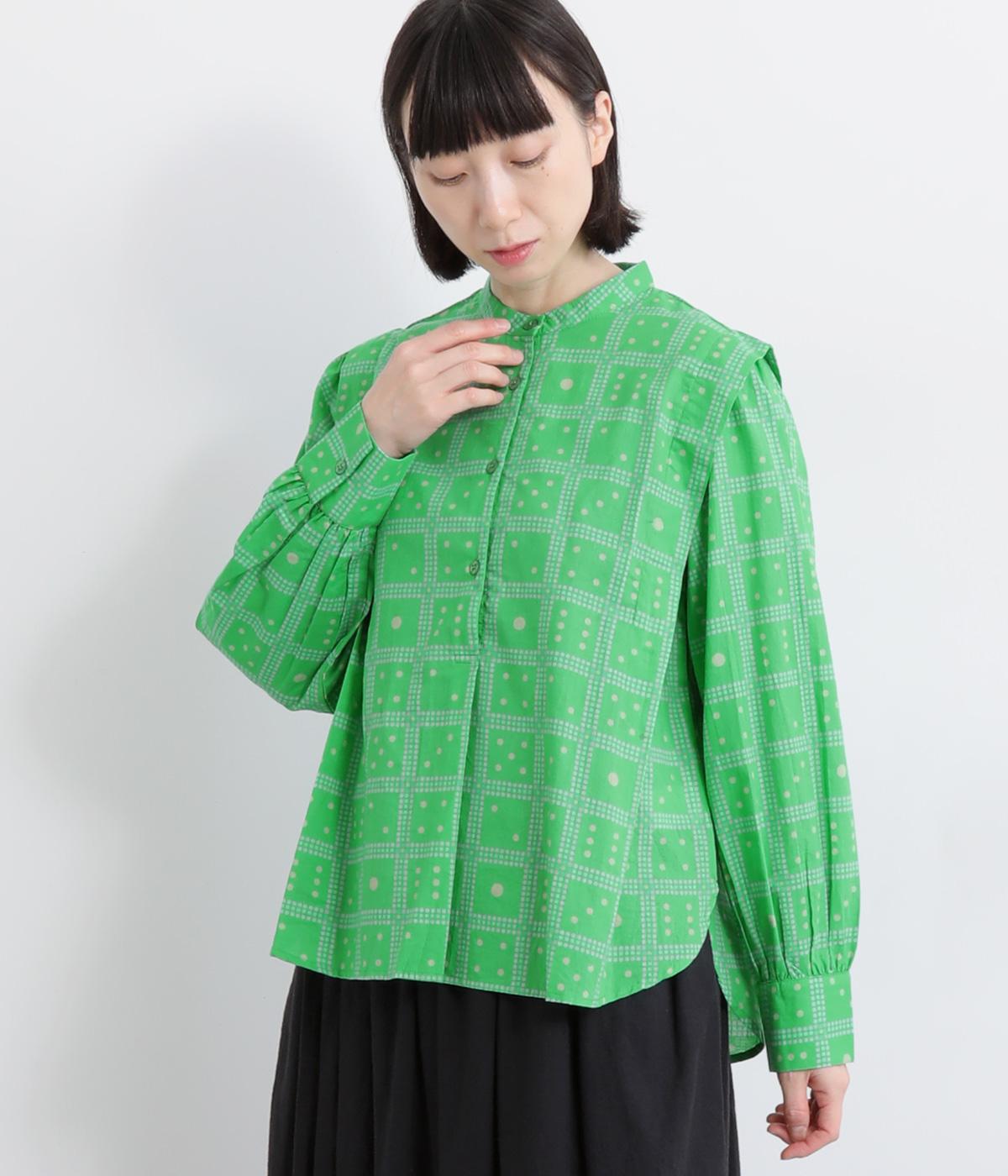 ダイスチェックブラウス(グリーン-F)