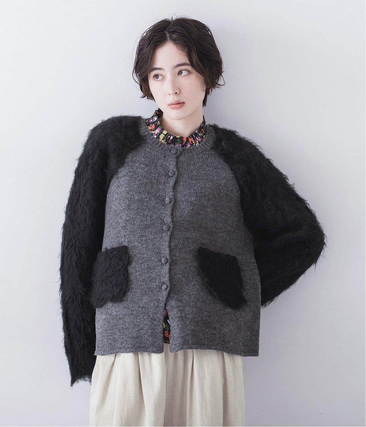 ミックスカーディガン(ブラック-F)