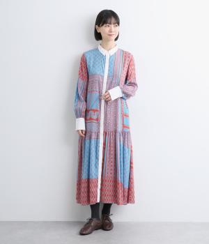 ポタリ―プリントワンピース(ブルー-F)