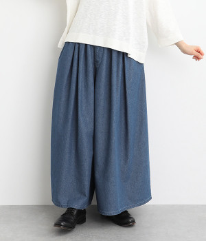クールデニムタックデザインワイドパンツ(インディゴ-M)