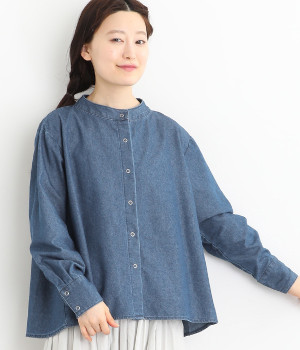 クールデニムスタンドカラーブラウス(インディゴ-ONESIZE)
