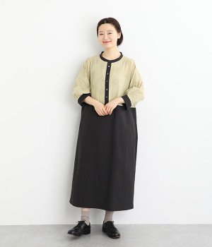 フラワーレースドルマンスリーブドレス(ベージュ-ONESIZE)