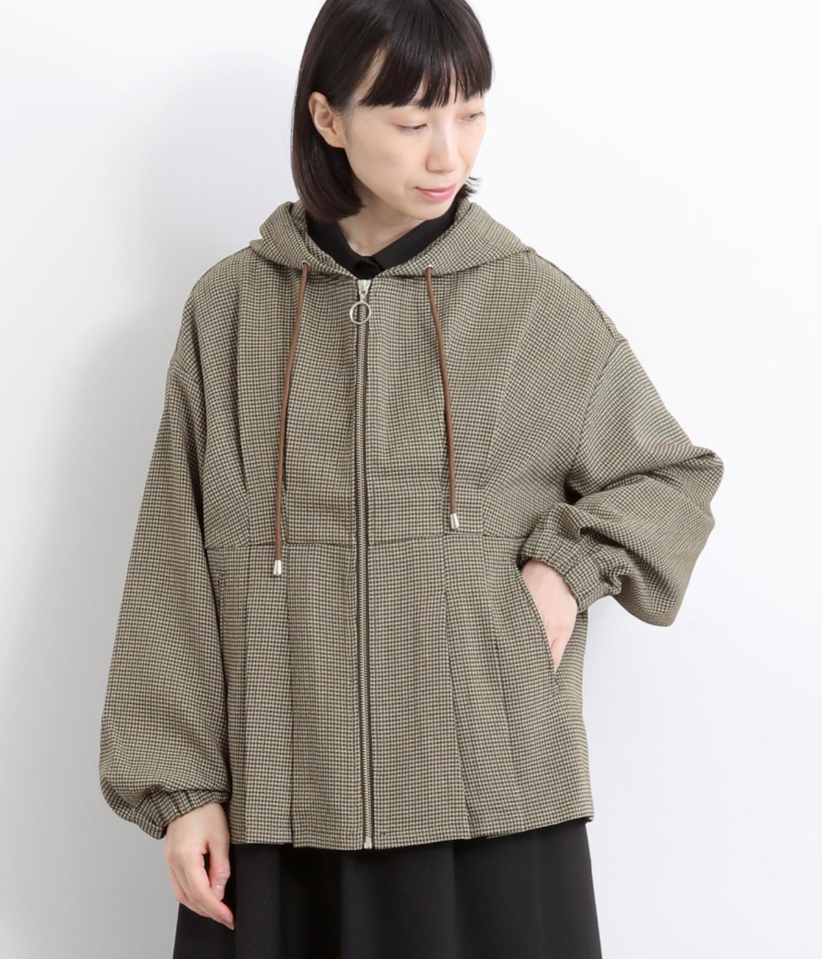 ウェストタックデザインフードジャケット(ベージュ-M)