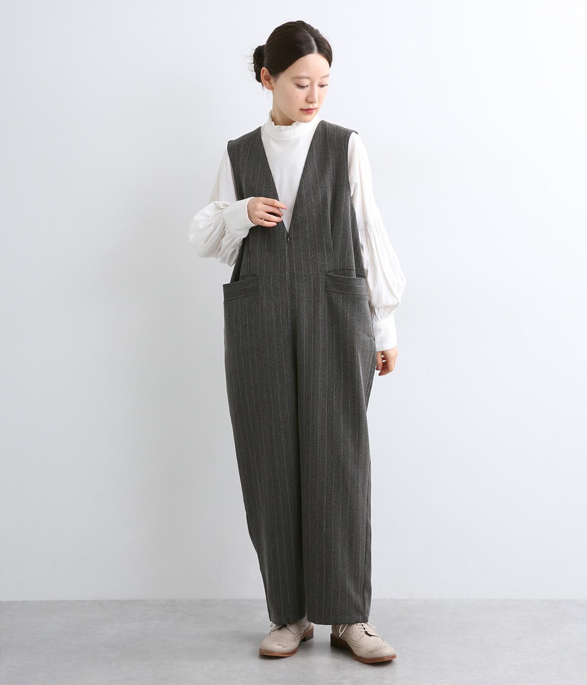 ヘリンボーンVネックサロペットパンツ