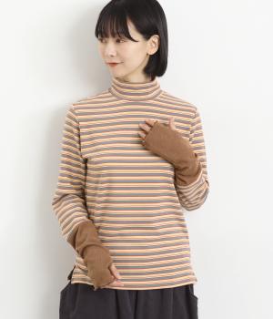 ボーダーハイネックトップス(ベージュ-M)