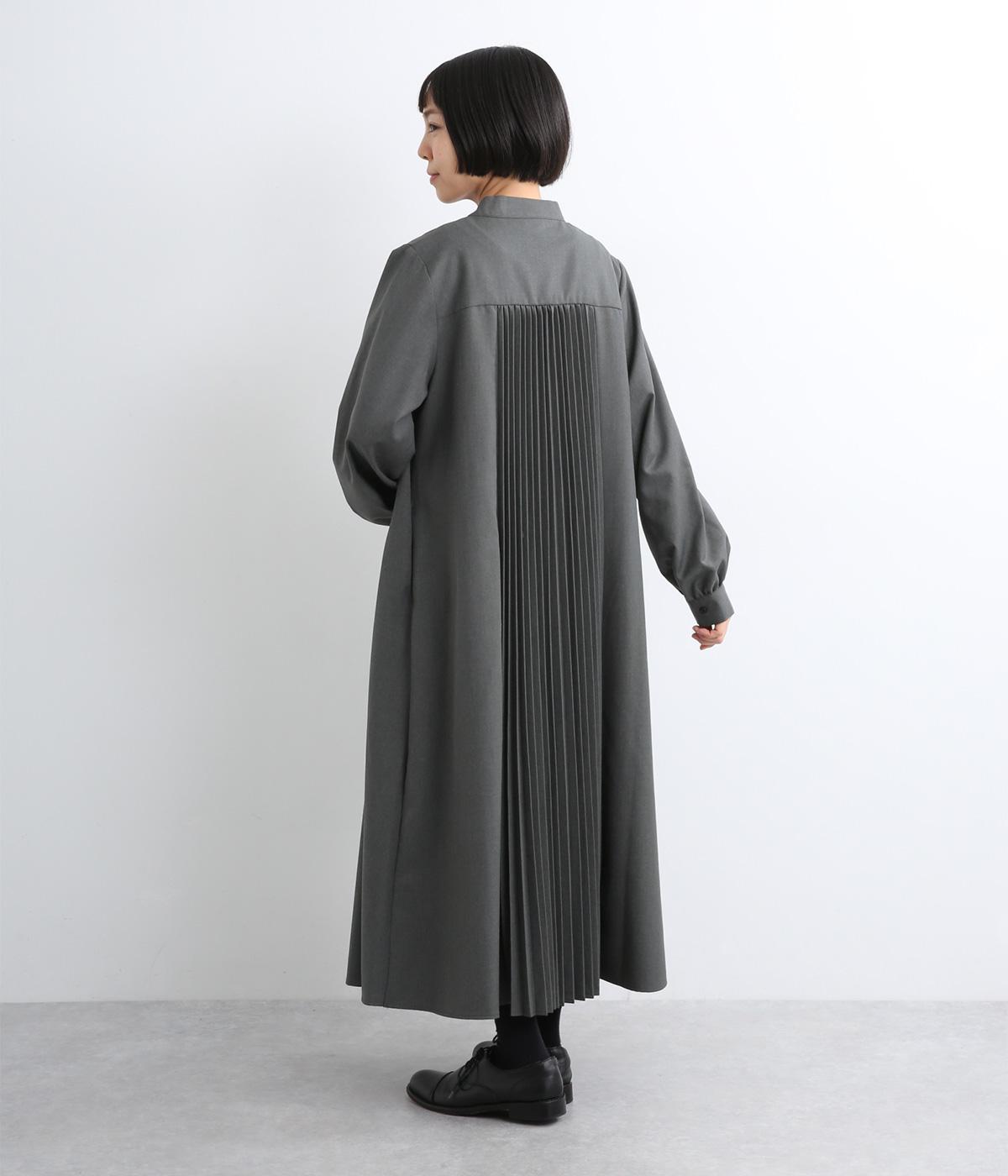 デザインカラーバックプリーツドレス(チャコール-M)