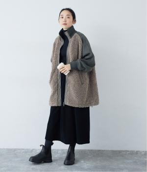 ボアナイロンハーフコート(グレージュ-F)