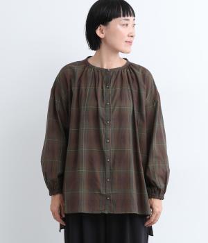 コットンオータムチェックチュニックブラウス