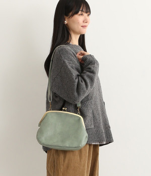 合皮ドット　がま口ショルダーバッグ丸