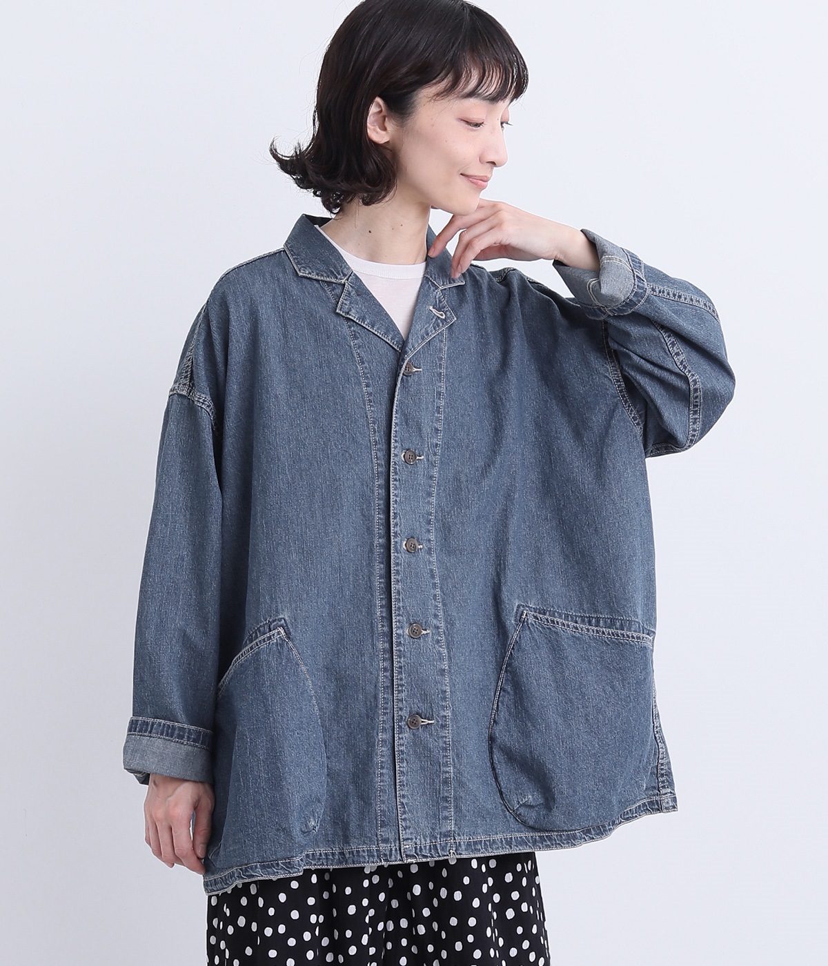 ナノユニバースのテロテロ生地、麻混のデニムジャケット風 ESTROISLOSE｜綿麻デニム ジャケット【SALE20%OFF!】 - AIDA