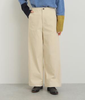 コットンストレッチチノ　ワイドストレートパンツ(ライトベージュ-F)
