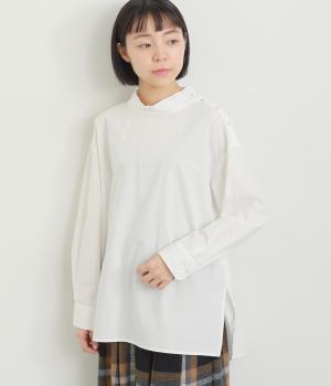 コットンタイプライター　ハイネックブラウス(オフホワイト-F)